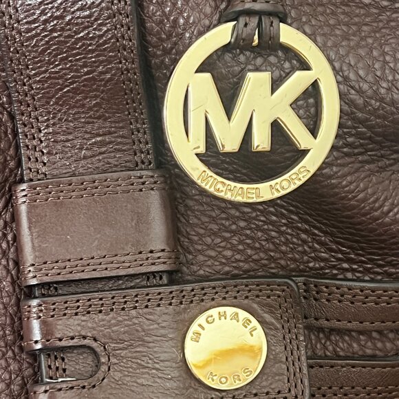 Michael Kors Harness Grab Bag Brown Handbag Purse Pebble Leather - Picture 8 of 13